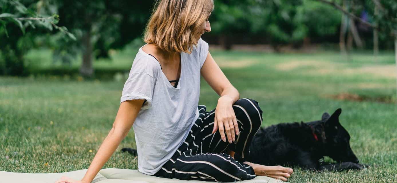 Woman with black dog