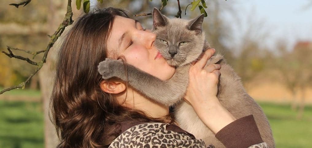 Cat Parent Cat parent kisses her cat